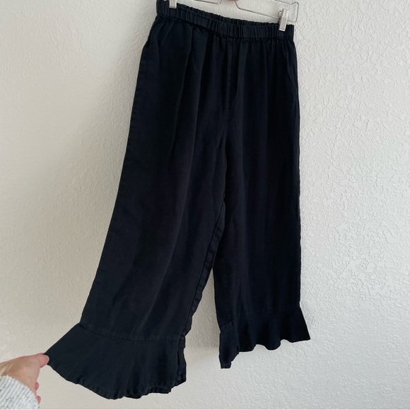 Flax Linen Pants Size S Ruffled Bloomers Capris Black Lagenlook Cottagecore - Picture 5 of 13
